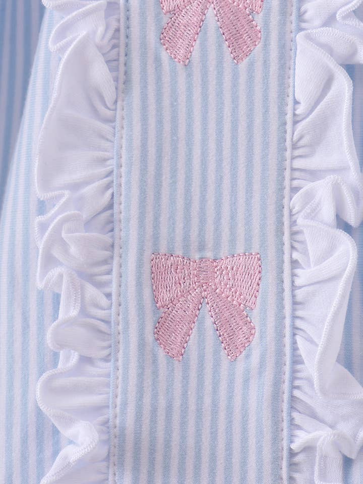 Mom & Co. - Wholesale Dress - Kids - Premium blue stripe bow embroidery dress2