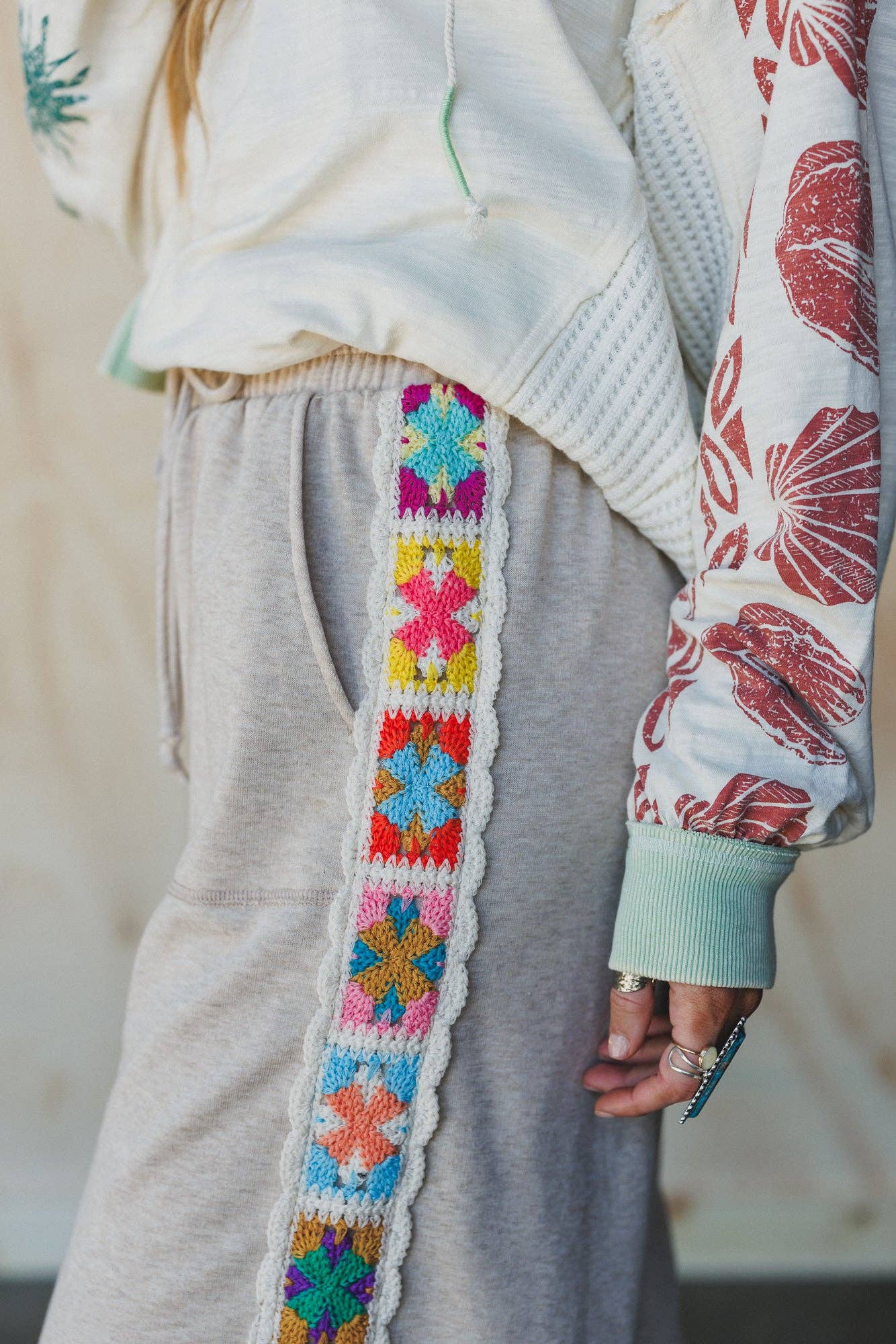 Three Bird Nest - Wholesale Pants - Women's - Love Seeker Crochet Panel Pants - Oatmeal3