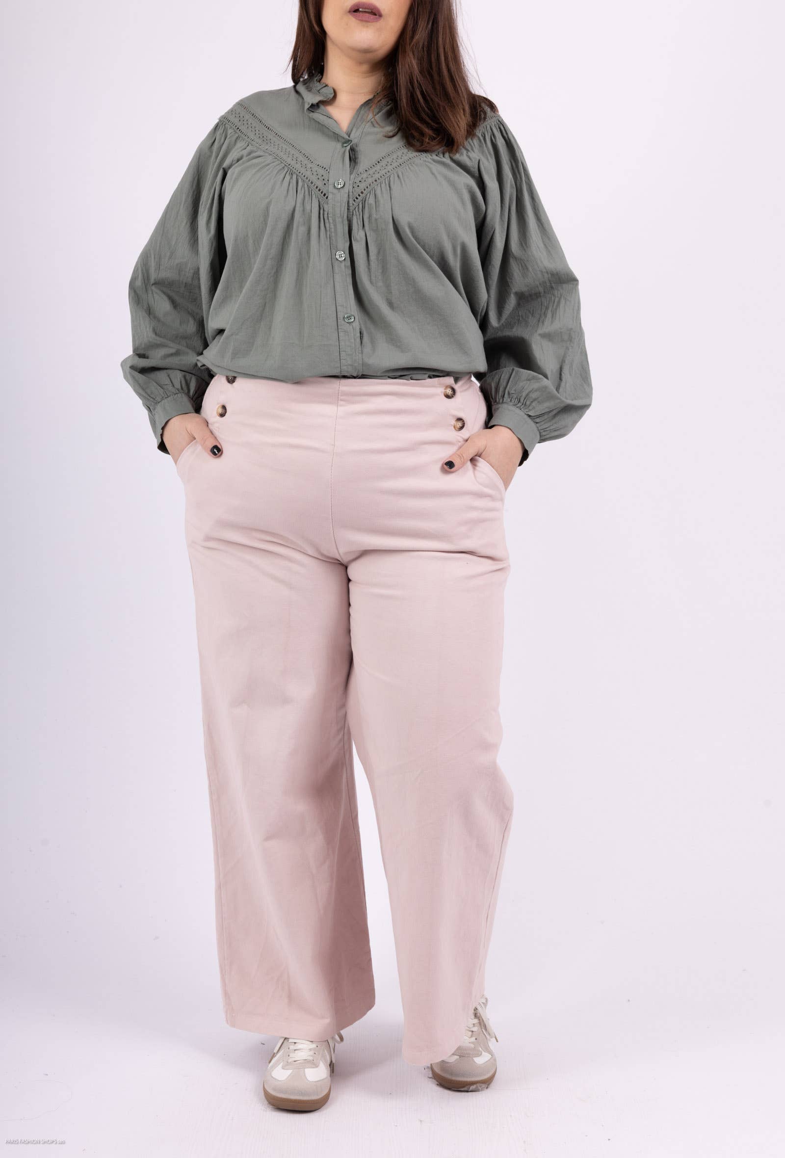 Pépouz' Paris - Wholesale Pants - Women's - PLUS SIZE Pants 97% cotton with buttons PPN2509GT5