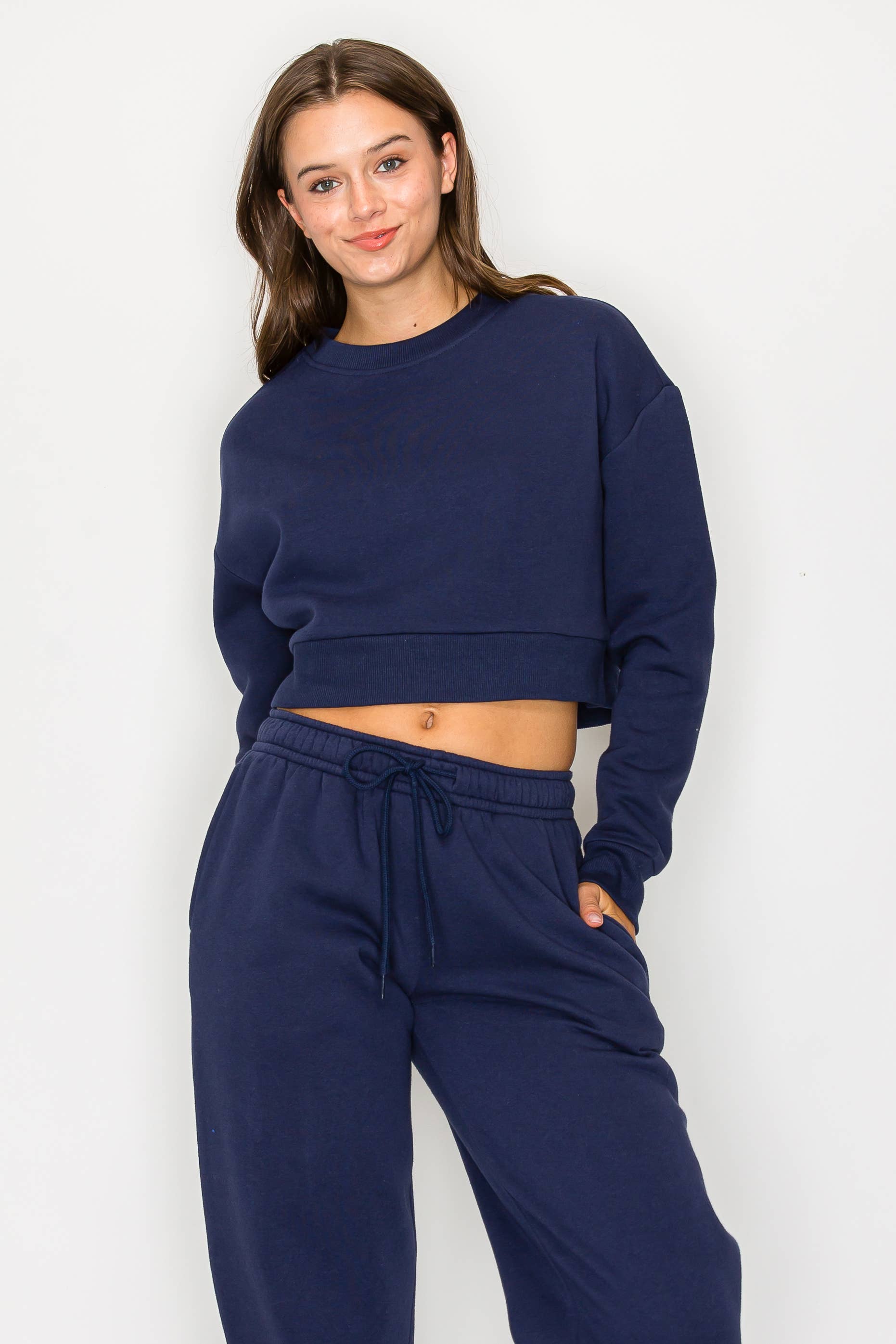 Color 5 - Wholesale Sweatshirt - Women's - Solid color fleece lined cropped basic pull over sweatshirt 13