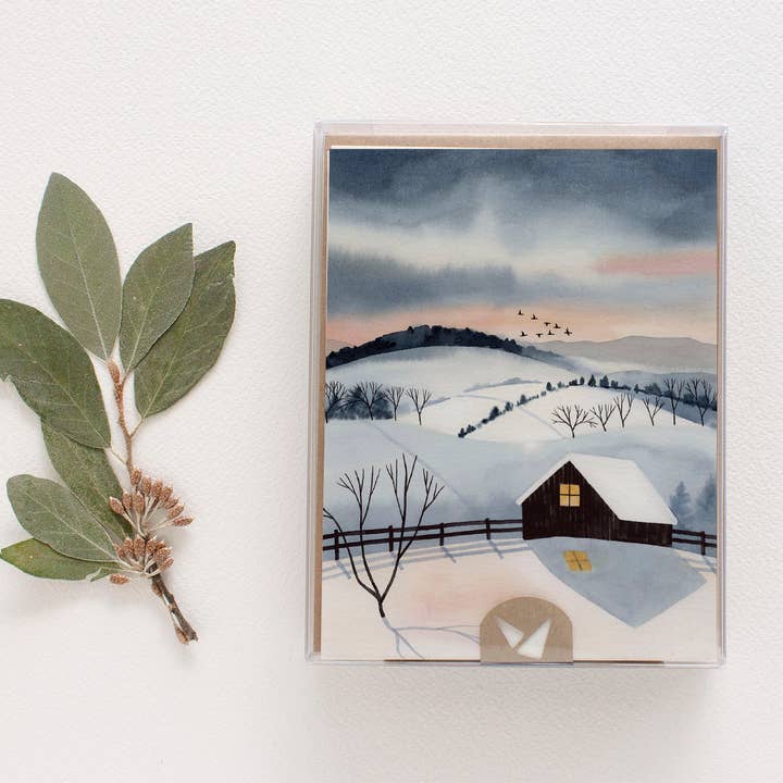 Winter-Grußkarte in der Abenddämmerung — 8er-Set für den Großhandel von May We Fly