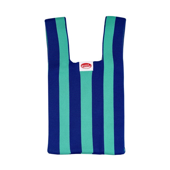 Poppy bag blue vertical stripes for wholesale by Kitsch Kitchen