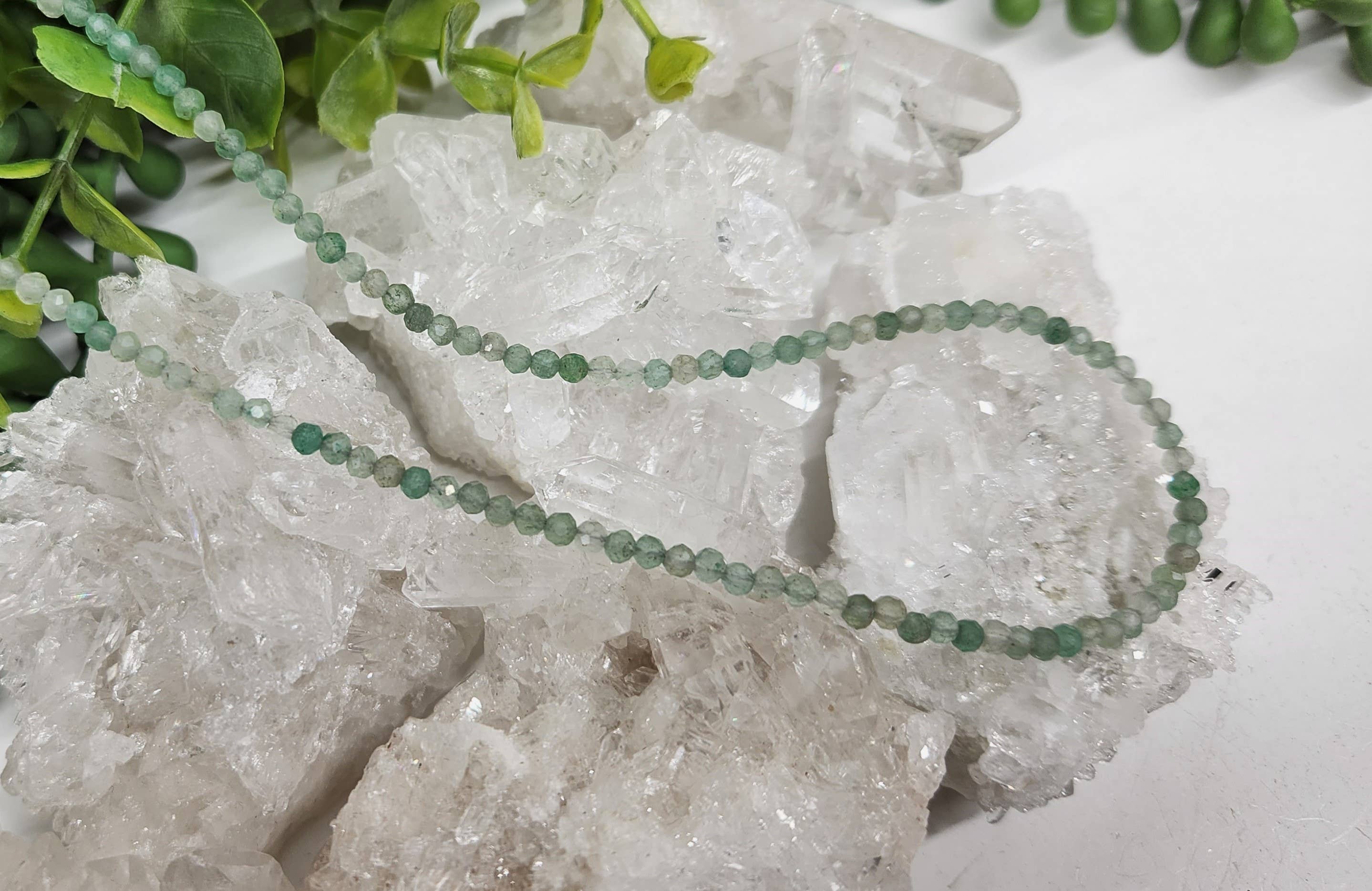 Meraki Gemstones - Wholesale Beaded/Pearl Necklace - Green Aventurine Faceted Necklace w/Silver Color Findings3mm1