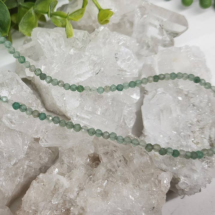 Meraki Gemstones - Wholesale Beaded/Pearl Necklace - Green Aventurine Faceted Necklace w/Silver Color Findings3mm1