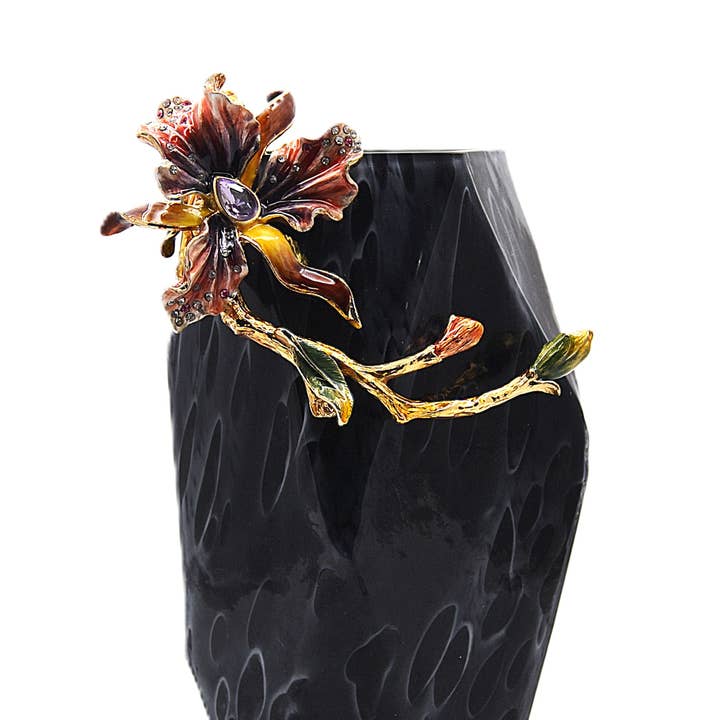 Orchid Flower Decoration on Gray/Black Color Crystal Vase for wholesale by Ciel Collectables