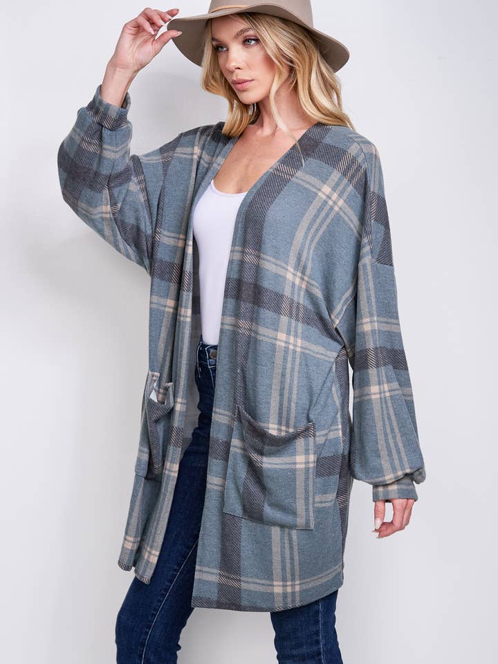Phil Love - Wholesale Kimono - Women's - T872F02 - Preppy Plaid Loose-Fit Women's Kimono Cardigan2