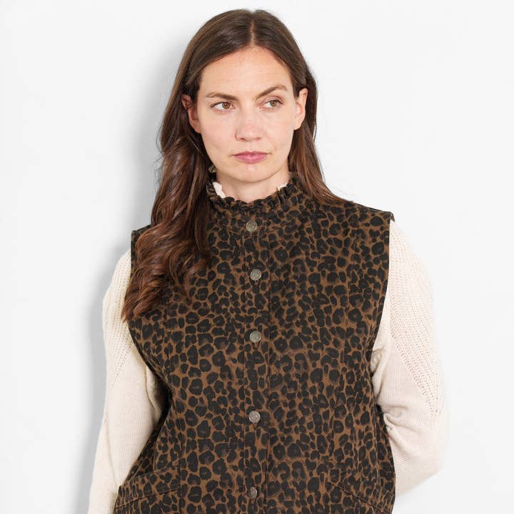 Montana Denim Vest - Brun, Leopard for engroshandel hos Sarta