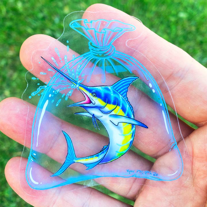 AUTOCOLLANT TRANSPARENT : Nouveau Poisson Marlin (Espadon) pour la vente par Ryan McCulloch Art