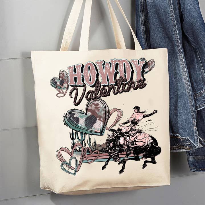 Howdy Valentine Western Cowboy 12 oz canvas draagtas voor wholesale door Avery Lane Gifts