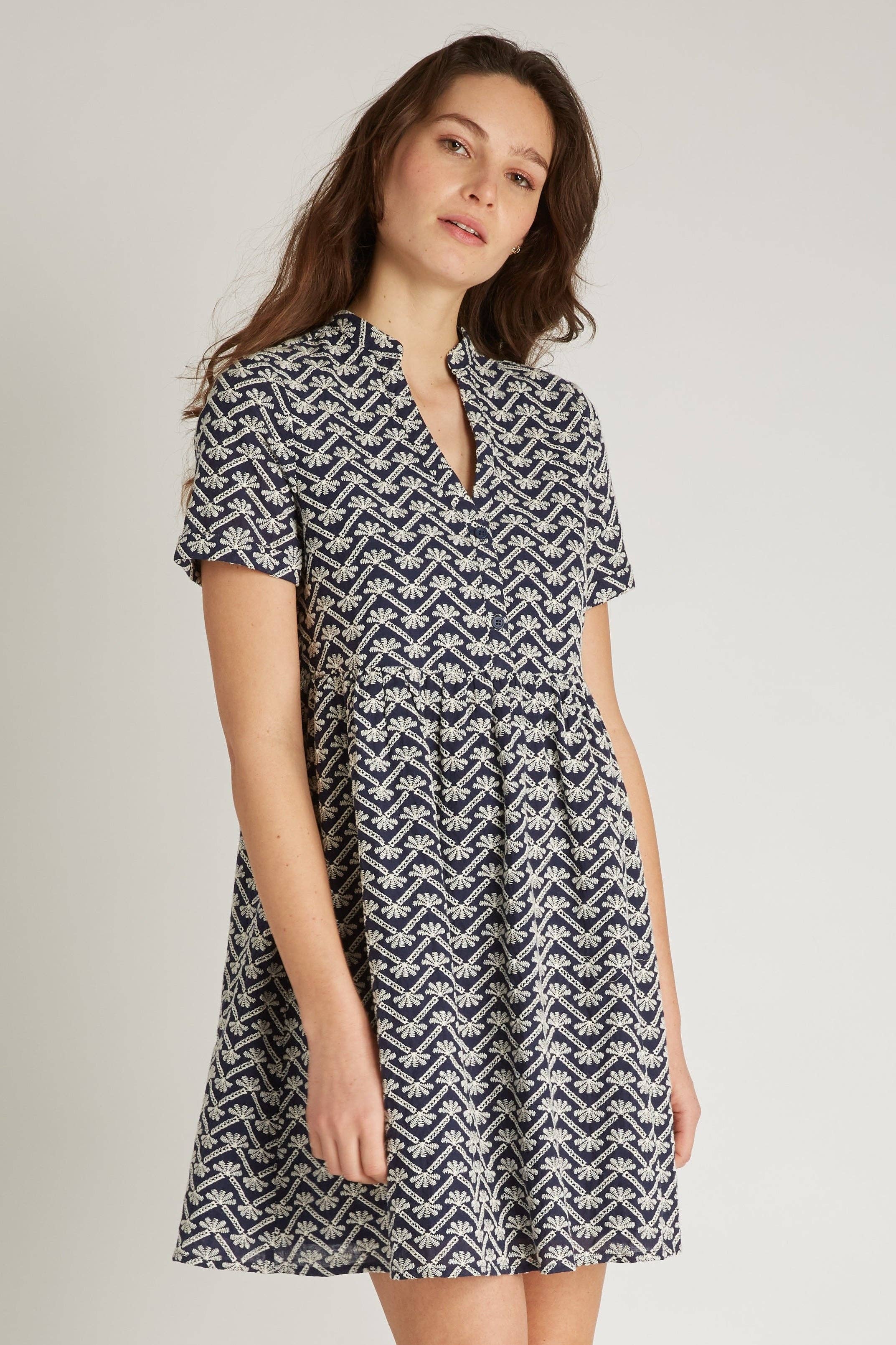 NAVY ELENA - Embroidered short dress for wholesale on Faire0