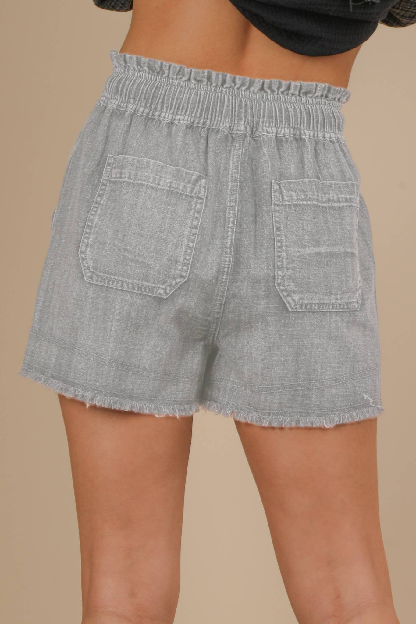 VERY J - Wholesale Shorts - Women's - NP70758-Washed Chambray Denim Casual Shorts17