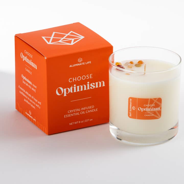 Bougie parfumée à l'huile essentielle Optimism Crystal pour la vente par Aluminate Life
