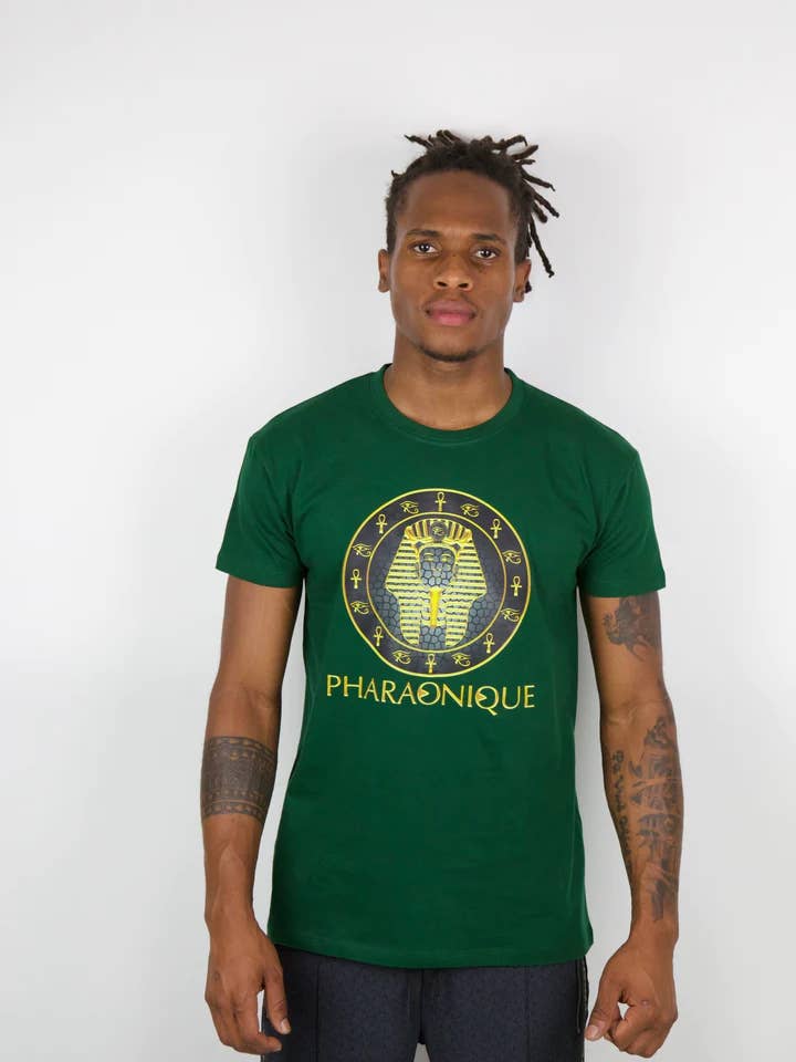 T-shirt da collezione Ramses II in edizione limitata Verde per la vendita all'ingrosso da parte di Pharaonique