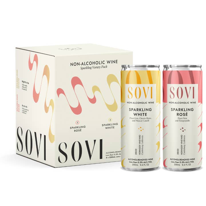 Sovi Wine Co. - Vente Spiritueux/Vins/Bières sans alcool - Variété pétillante - Paquet de 4 canettes - Vin sans alcool1