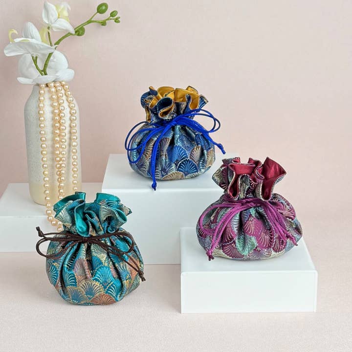 Seashells Brocade Jewelry Pouch for wholesale by Cathayana