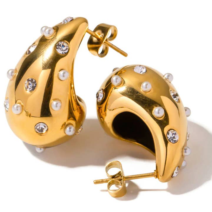 HoopLa - Venta al por mayor Pendientes de aro - Icono Gota de Lágrima-Acero Inoxidable y CZ5