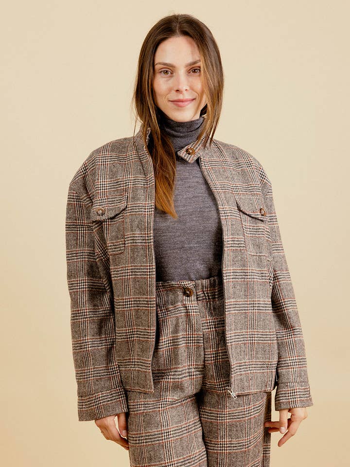 IZZIE Checkered Jacket in Textured Fabric for wholesale by EMILIE K