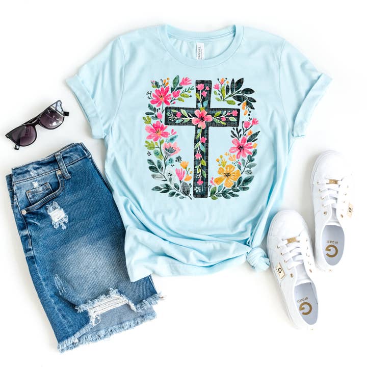 Floral Cross #3047 DTF Transfer for wholesale by Flawless Transfers