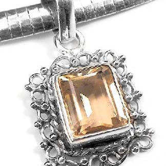 Handmade Sterling Silver Citrine Rectangle Pendant - Victorian Style Frame for wholesale by Silver Insanity