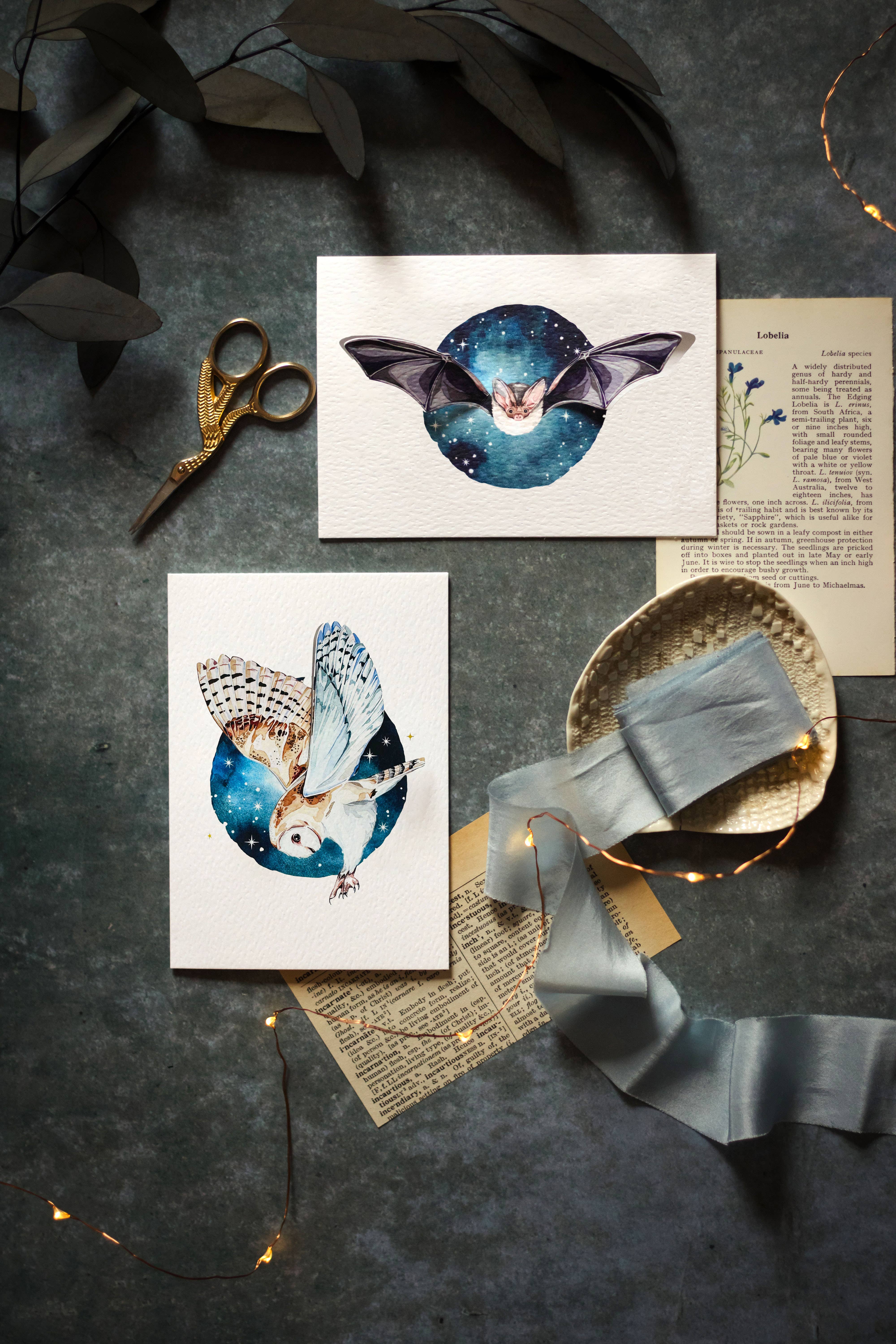 Sophie Brabbins - Vente Carte de vœux classique - Carte de vœux aquarelle Night Owl Pop Out2