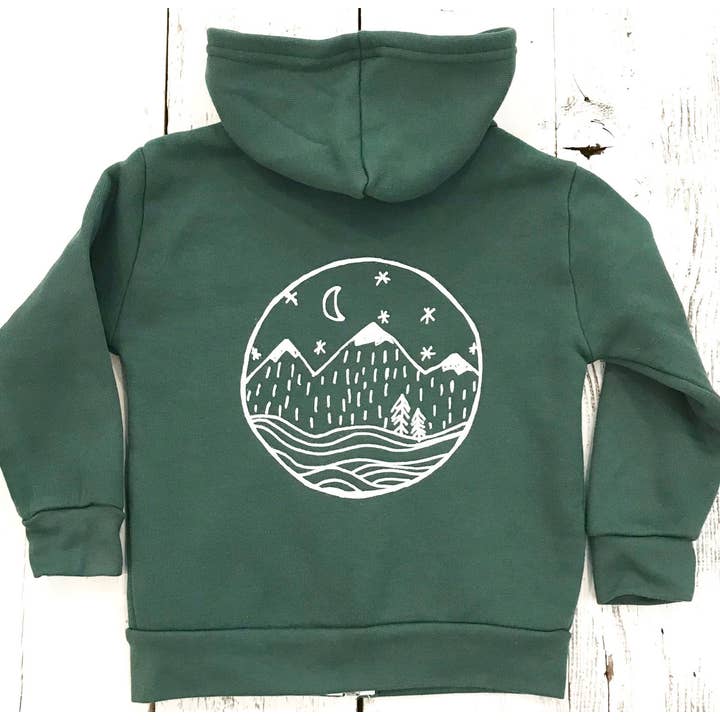 Starry Night PNW Baby and Kids Zip Hoodie for wholesale by Sweetpea and Boy