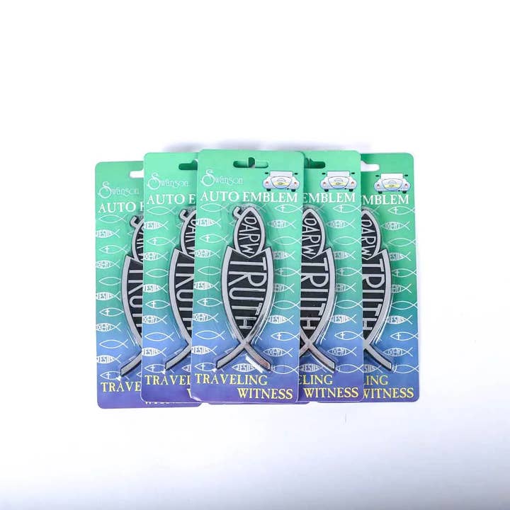 Swanson Christian Products - Wholesale Car Decorative Charm - Unisex - Auto Emblem - Truth Fish Eats Darwin Silver - Pk6