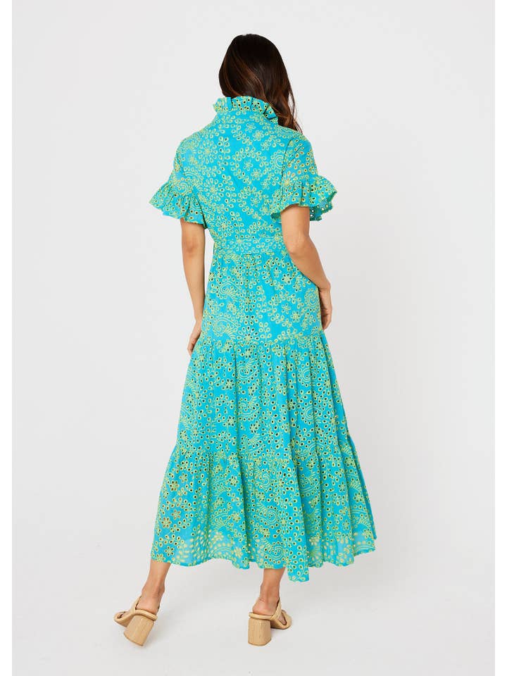 Sadie Maxi Dress Teal and Chartreuse Jasmine Eyelet for wholesale on Faire4