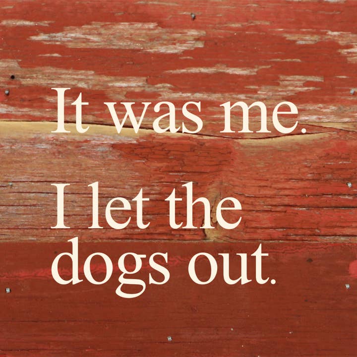 It was me. I let the dogs out. / 6"x6" Reclaimed Wood Sign for wholesale by Second Nature by Hand
