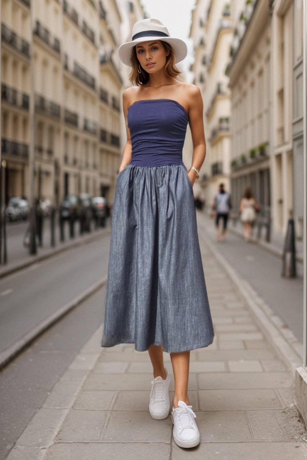 NAVY DENIM MIMI TUBE DRESS (NAVY / DENIM) - VD3330 for wholesale on Faire0