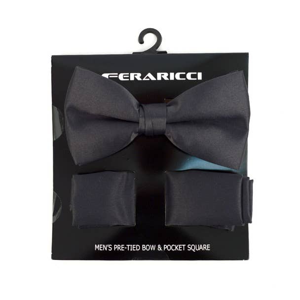 Selini New York - Wholesale Bow Tie - Men's - 100% Poly Satin Men's Banded Bow Tie and Hanky24