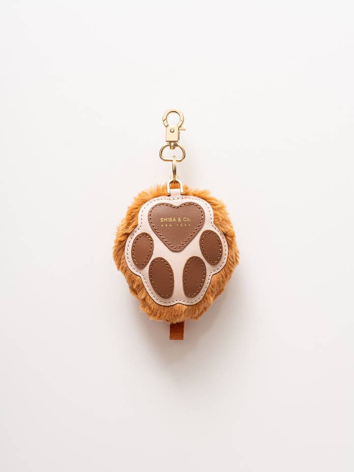 Fluffy Dog Paw Bag Charm - Italian Leather with Faux Fur - Red Orange for wholesale by SHIBA & Co