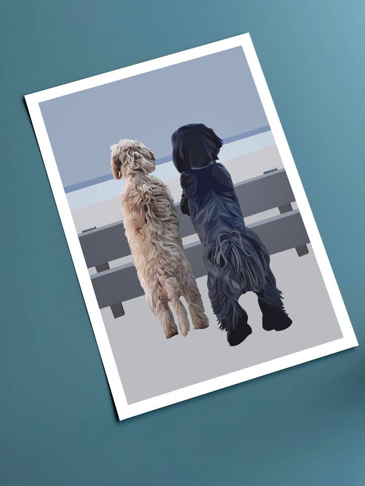 Beach Buddies art print - A4 - dog illustration for wholesale by That’s Nacho Doodles