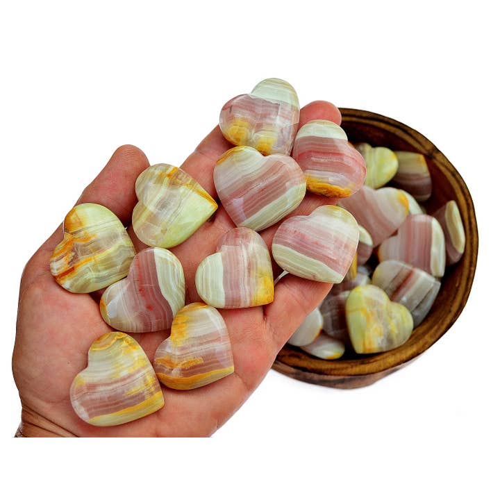 Pink Banded Onyx Heart (25mm - 45mm) for wholesale by Kaia & Crystals