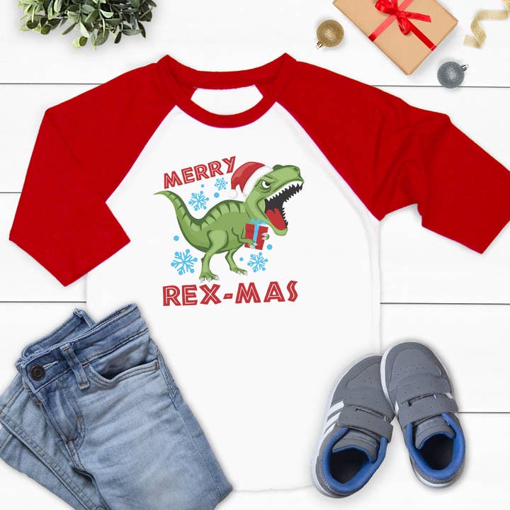 Merry Rexmas - Raglan de Noël pour garçon pour la vente par Maley Designs LLC
