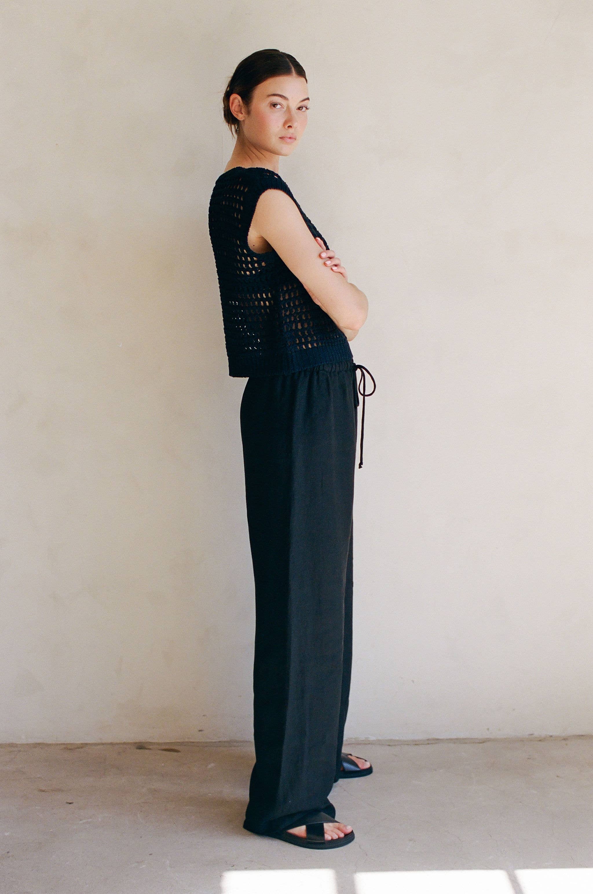 a.ren - Venta al por mayor Jersey corto de punto - Mujer - AW1068 | Jersey de Punto Acrílico Tencel Lino Pullover Top2