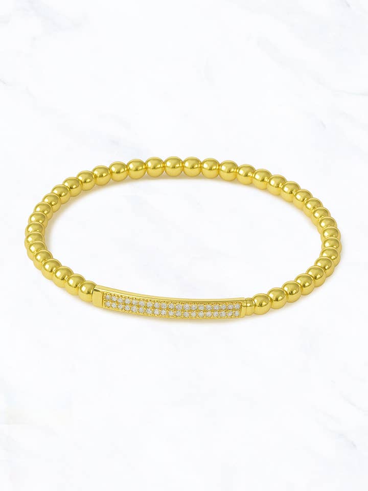 Gold Beaded Bracelet with Crystal Bar Accent for wholesale by Suzie Q USA