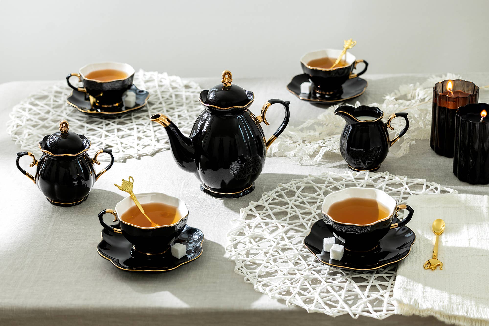 Black Gold Peony Fine Porcelain hotsell 11-Piece Tea Set