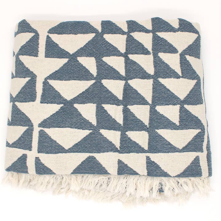 The Elevated Abode - Wholesale Throw Blanket - Blue Turkish Cotton Pyramid Throw Blanket
