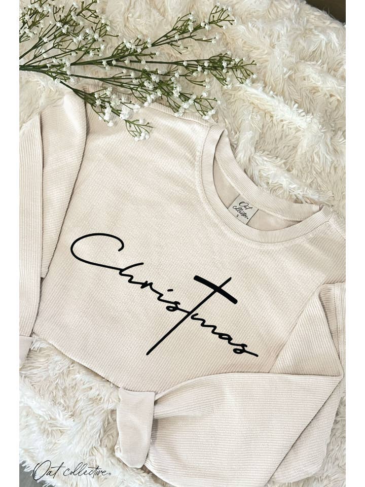 OAT COLLECTIVE - Wholesale Graphic Sweatshirt - Women's - CHRISTMAS Cropped Thermal Thermal Vintage Pullover