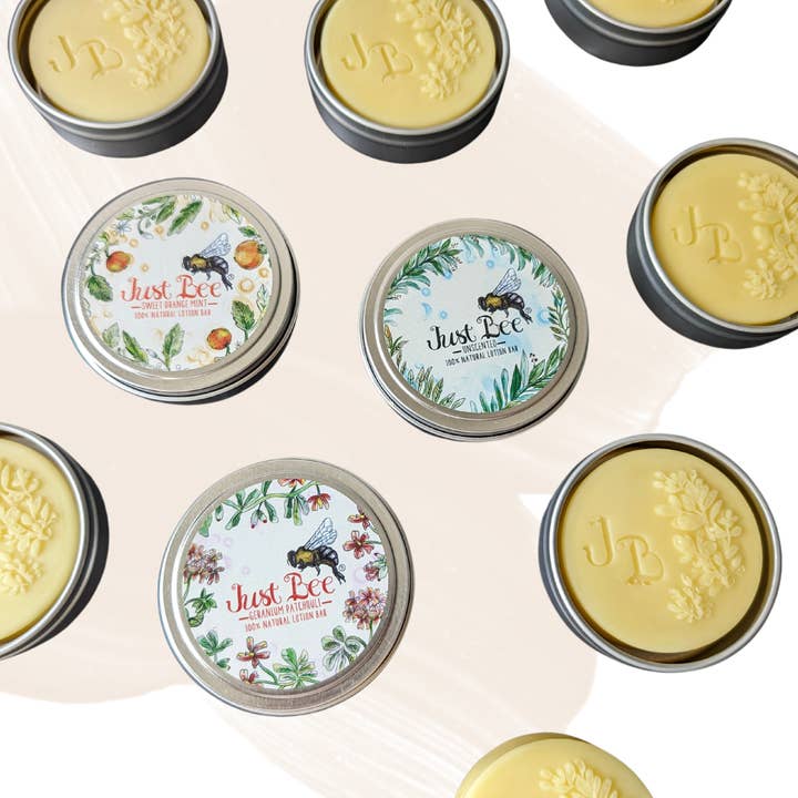 Just Bee - Wholesale Solid Lotion - Patchouli Geranium Lotion Bar - 4 Bar Box Beeswax Lotion3