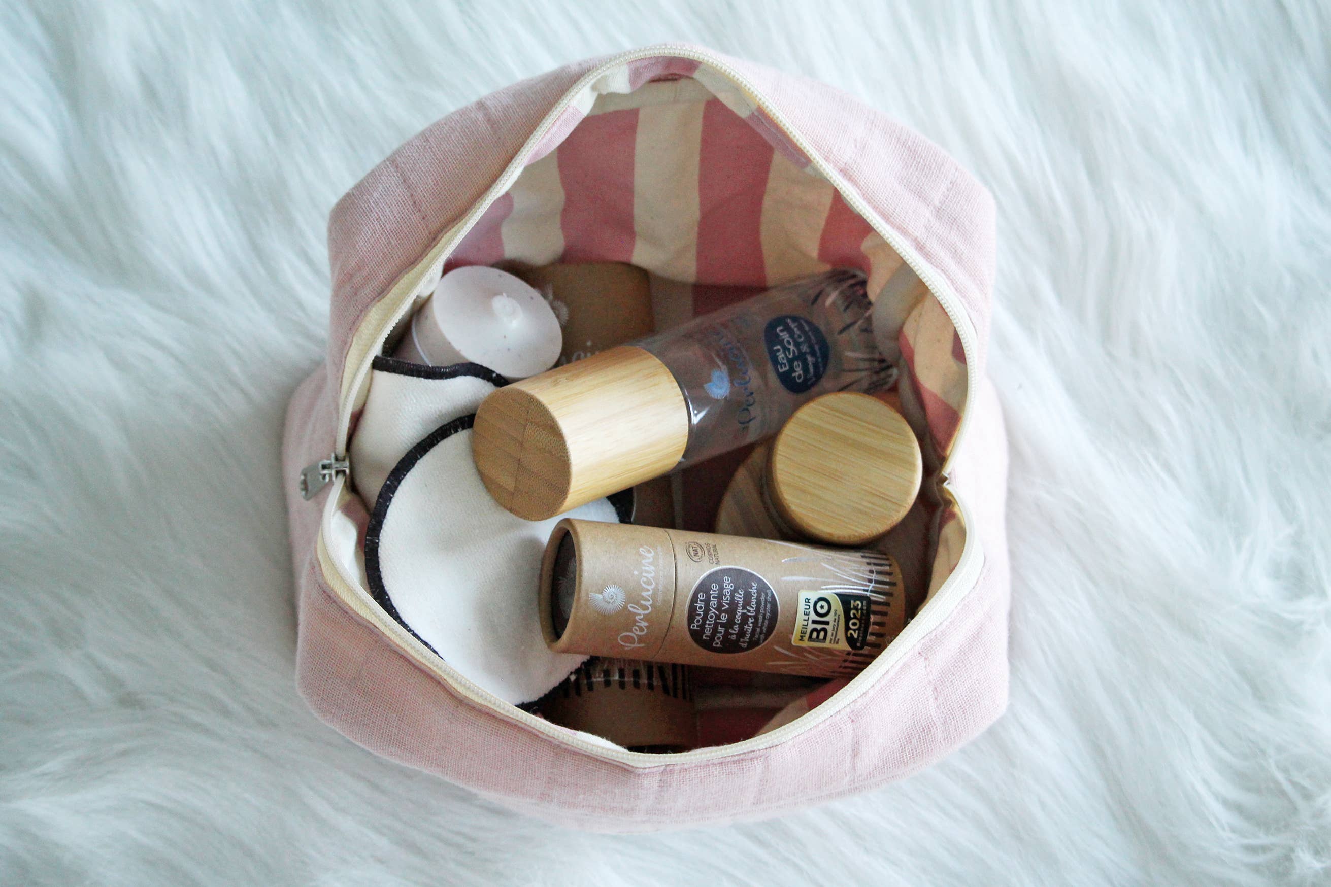 PERLUCINE - Vendita all'ingrosso Borsa per trucchi/cosmetici - PERLUCINE set da 6 con pochette in cotone trapuntato2