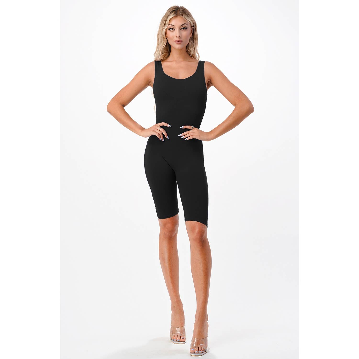 Lime All the Time - Wholesale Romper - Women's - Solid Muscle Tank Bike Short Romper0