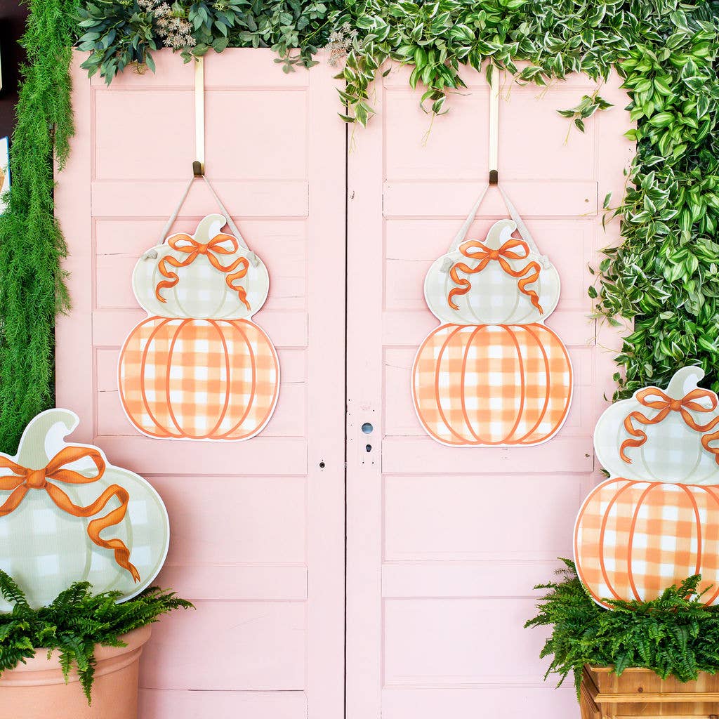 Songbird Grove Collection - Wholesale Door Hanger - Orange Stacked Pumpkin Duo Door Hanger3