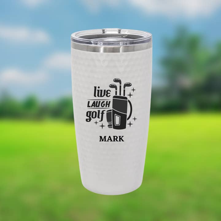 Customized 20oz White Golf Dimpled Insulated Tumbler for wholesale by The Rural Home