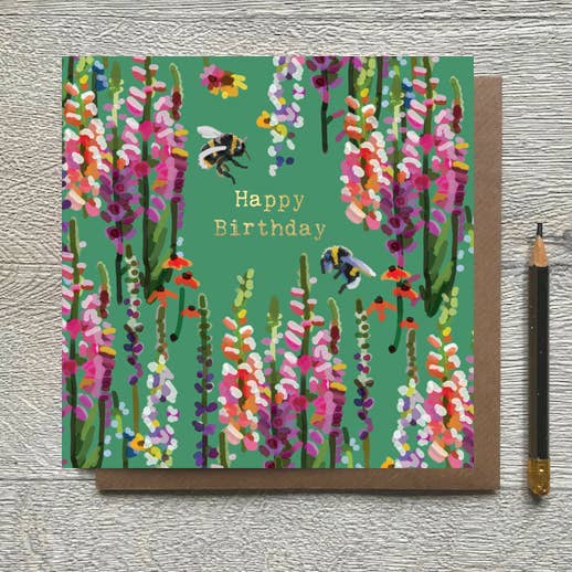 CG 03 - Happy Birthday Bee Green Greeting Card for wholesale by Sarah Kelleher