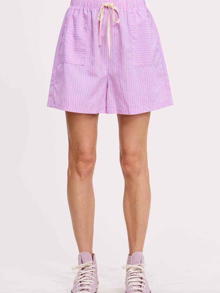 Calções de Algodão às Riscas por atacado de Ultramarine