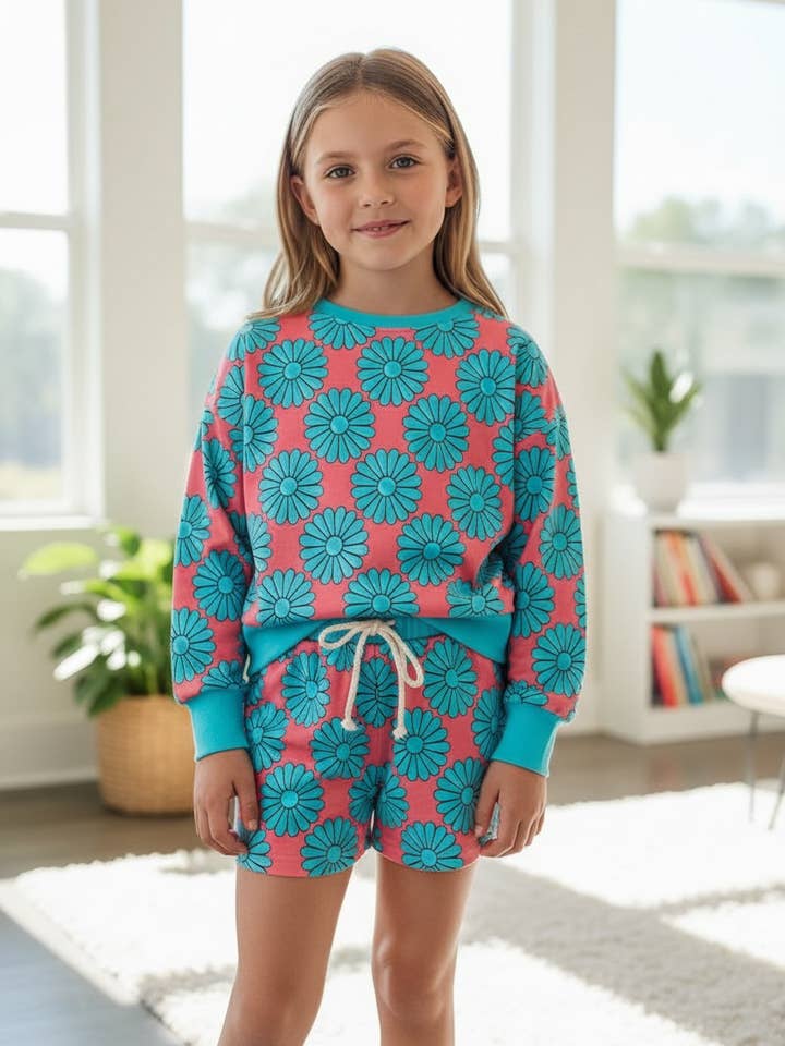 Concho imprimé sur ensemble 2 pièces corail. OFG60359 JEAN pour la vente par Kids Charm Online