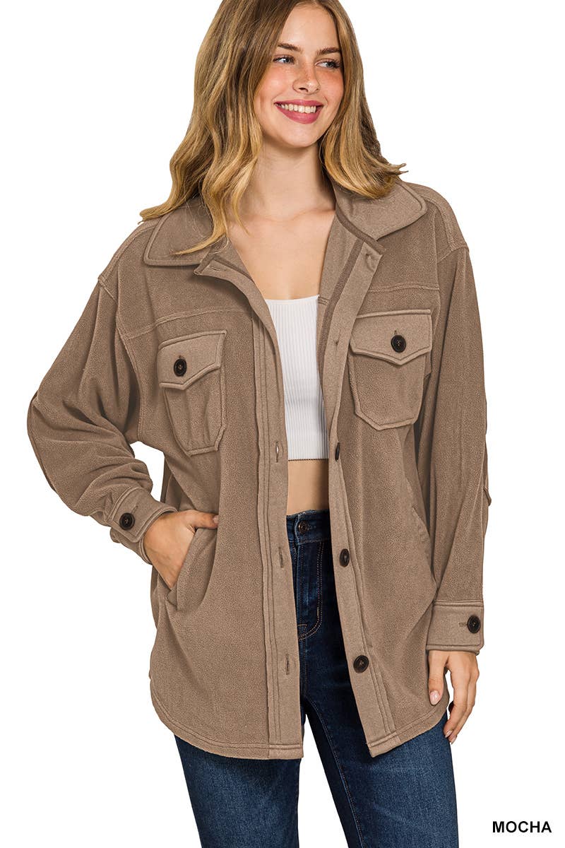 42POPS – Casaco camiseiro – Mulher por atacado – Sobrecamisa de Lã Sobredimensionada c/ remendo no cotovelo11