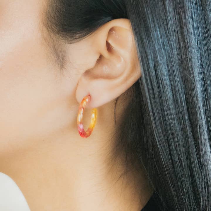 Bright Pink & Yellow Small Hoop Earrings for wholesale by Amber & Orange
