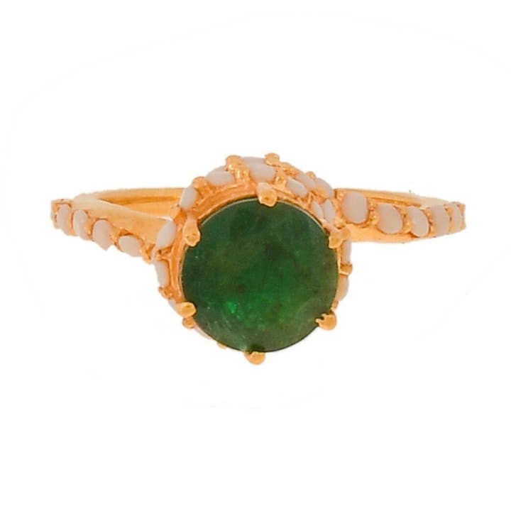 Emerald Pearl Silver Vermeil Enamel Ring,Handmade Exquisite for wholesale by Misteerious Seed